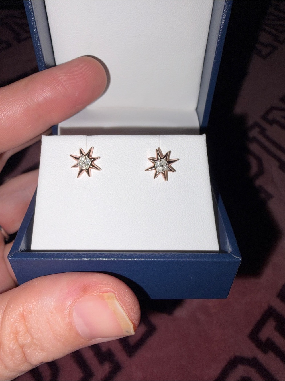 Delicate Starburst Stud Earrings in Rose Gold with Natural Diamond Center Stones